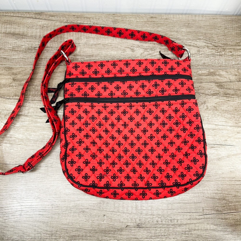 Vera Bradley On the Go Crossbody Bag Red Black Floral Quilted Handbag
